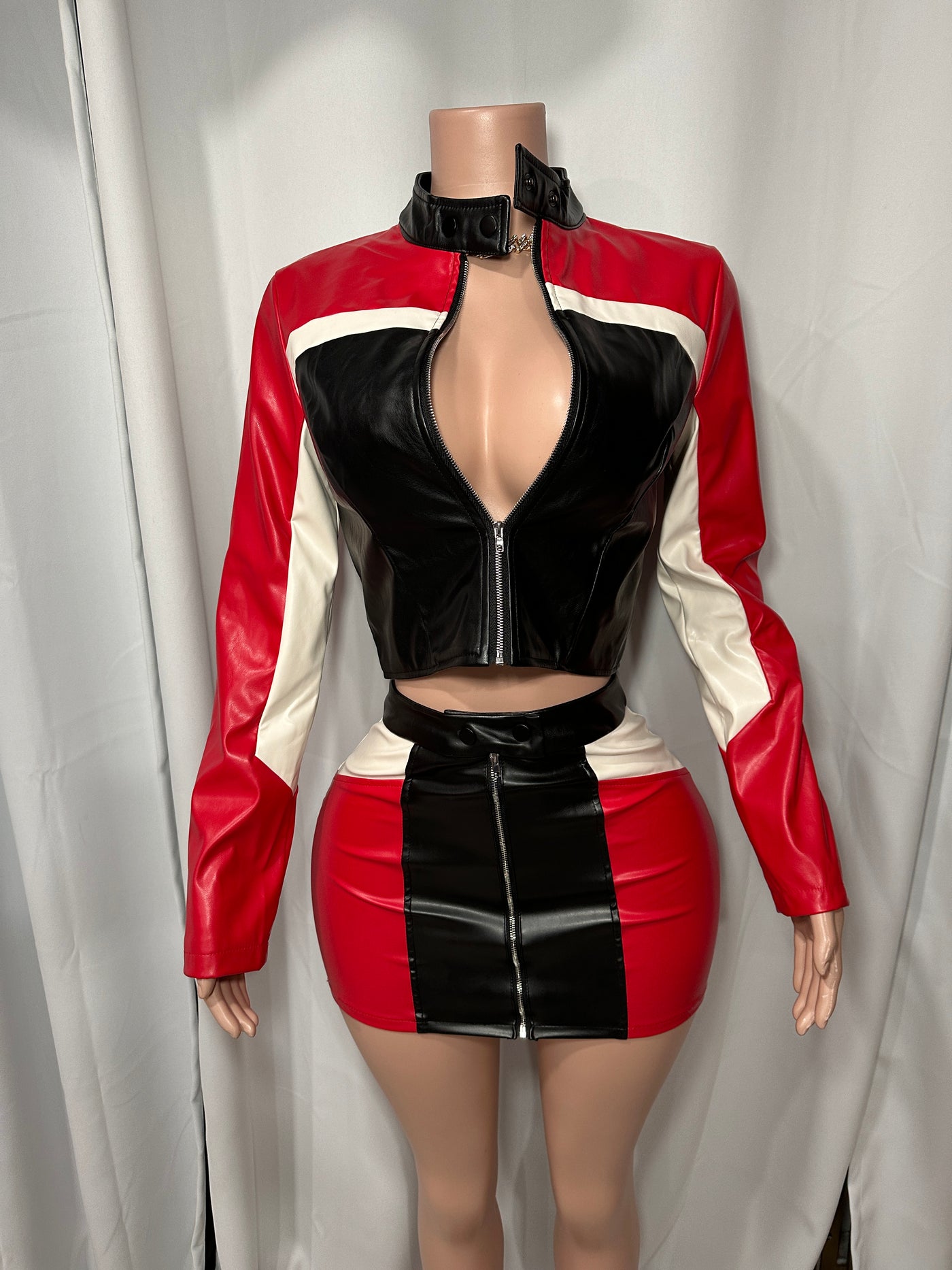 Colorblock Moto Skirt Set