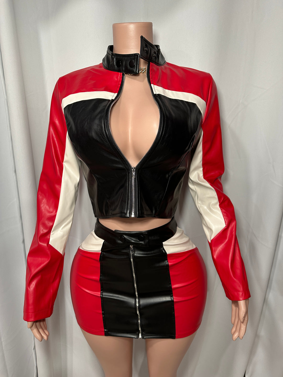 Colorblock Moto Skirt Set