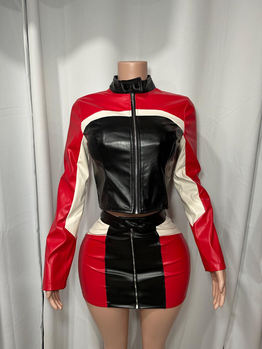 Colorblock Moto Skirt Set