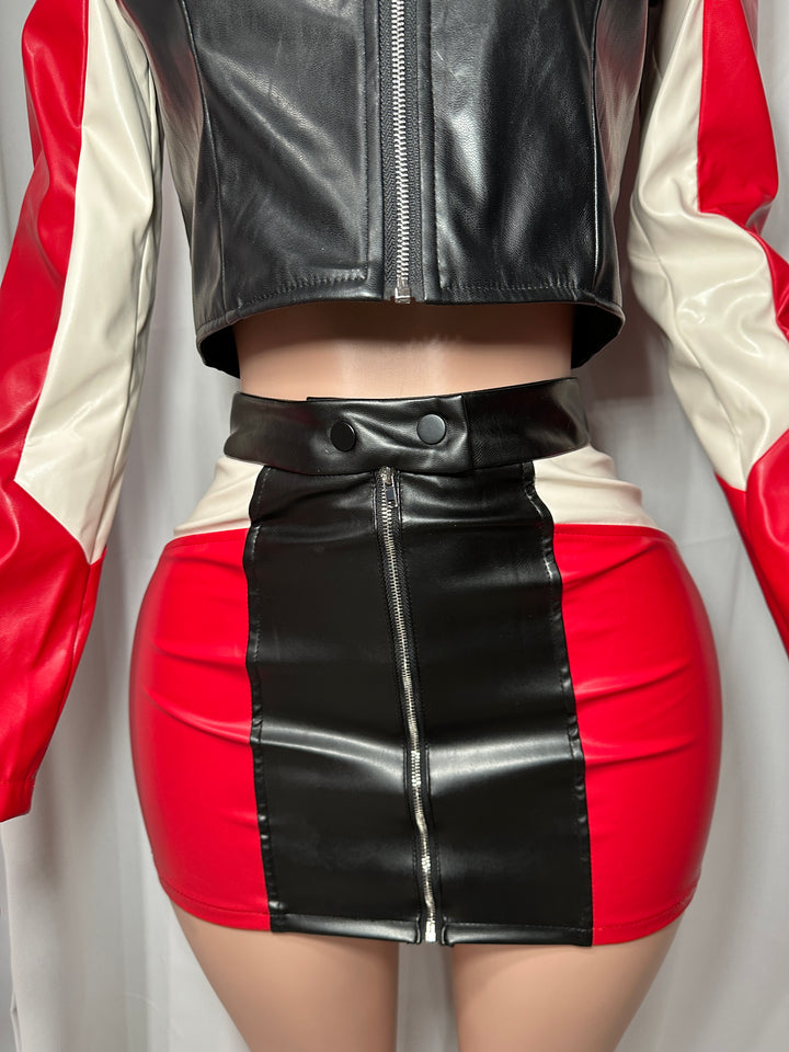 Colorblock Moto Skirt Set