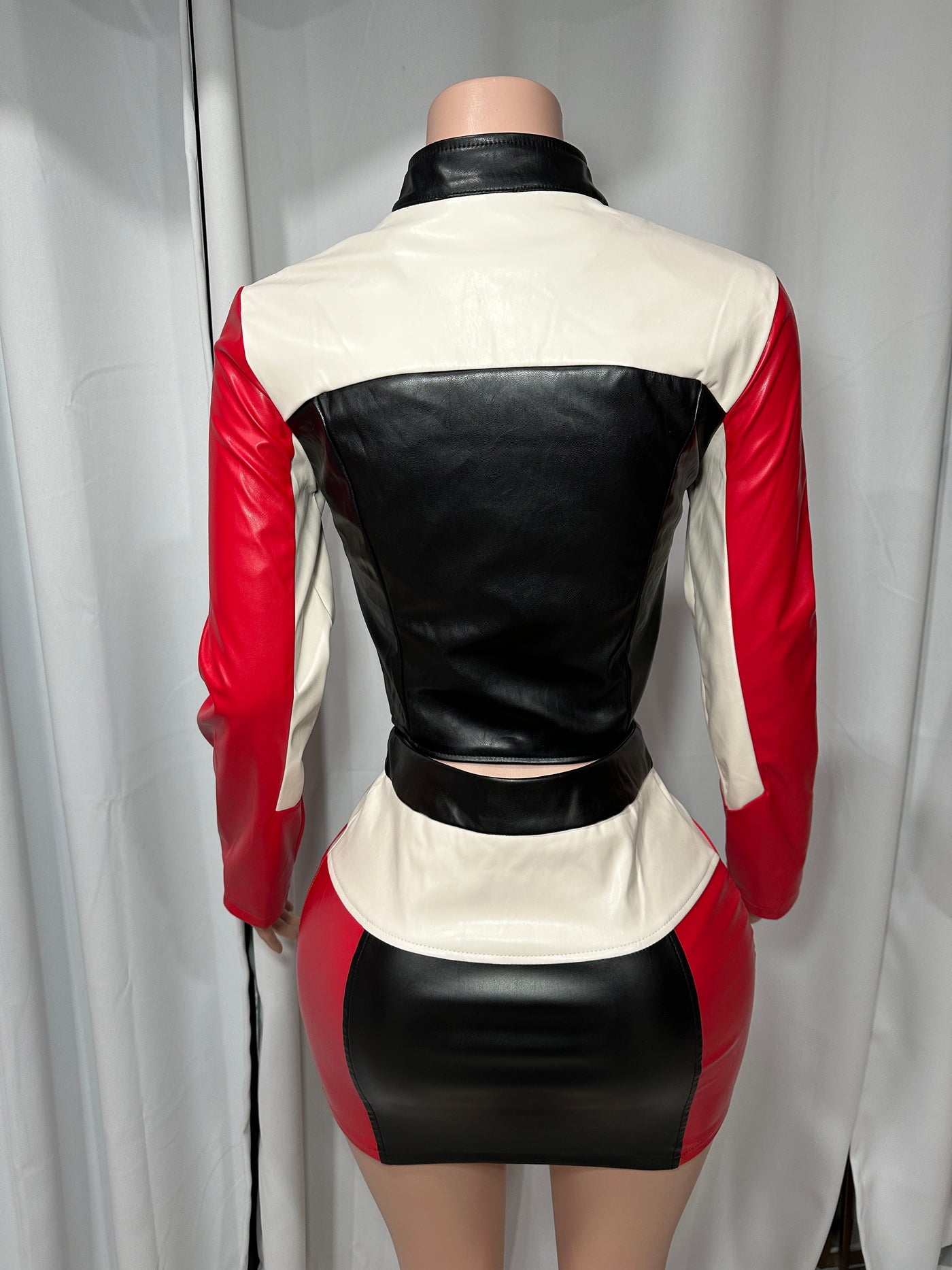 Colorblock Moto Skirt Set