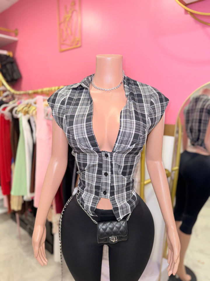 Button Up Plaid Top