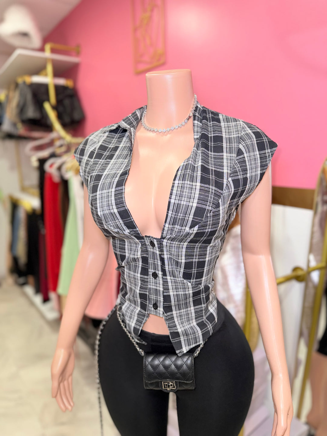 Button Up Plaid Top