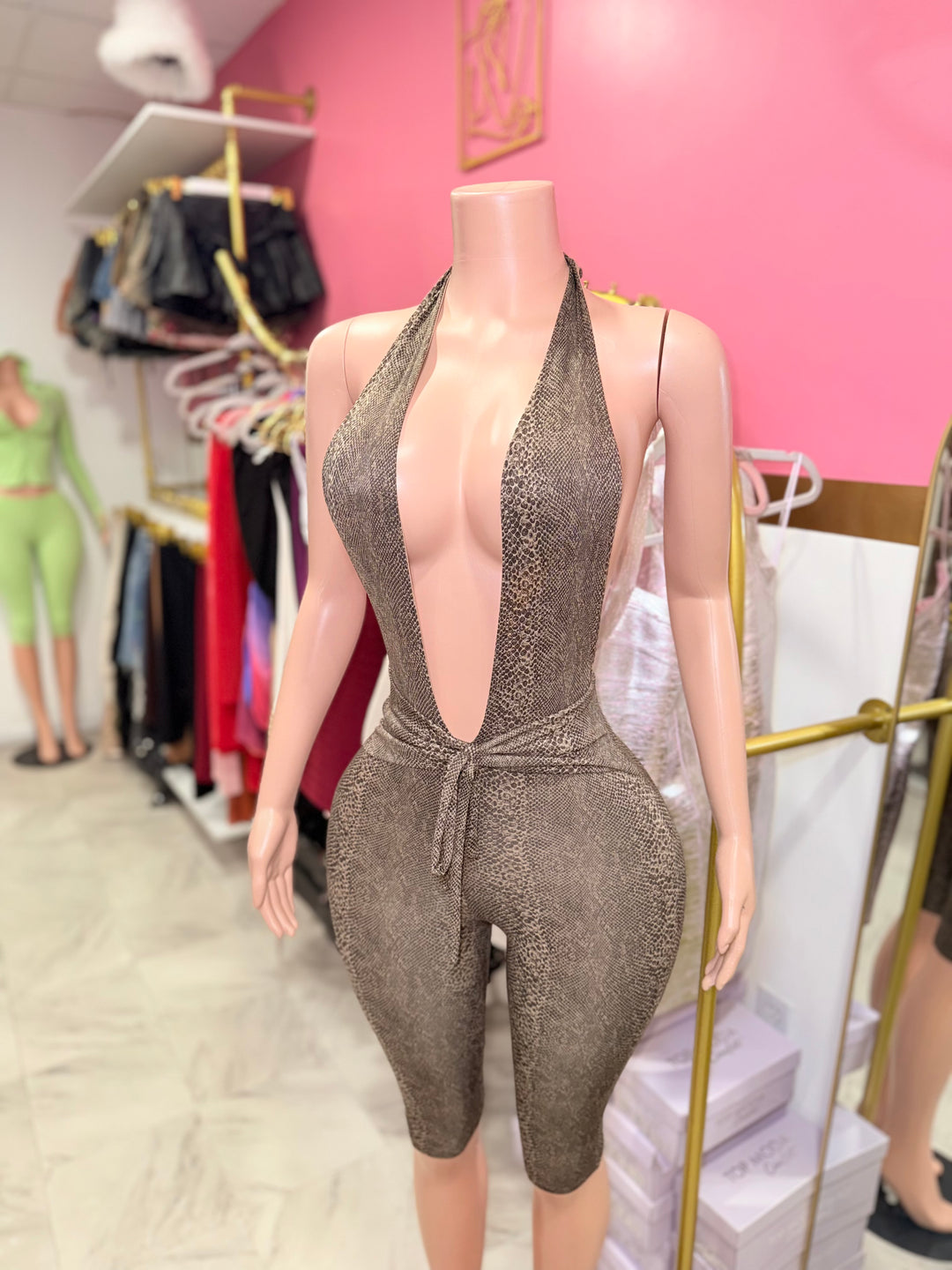 Safiya Snakeskin Capri Jumpsuit