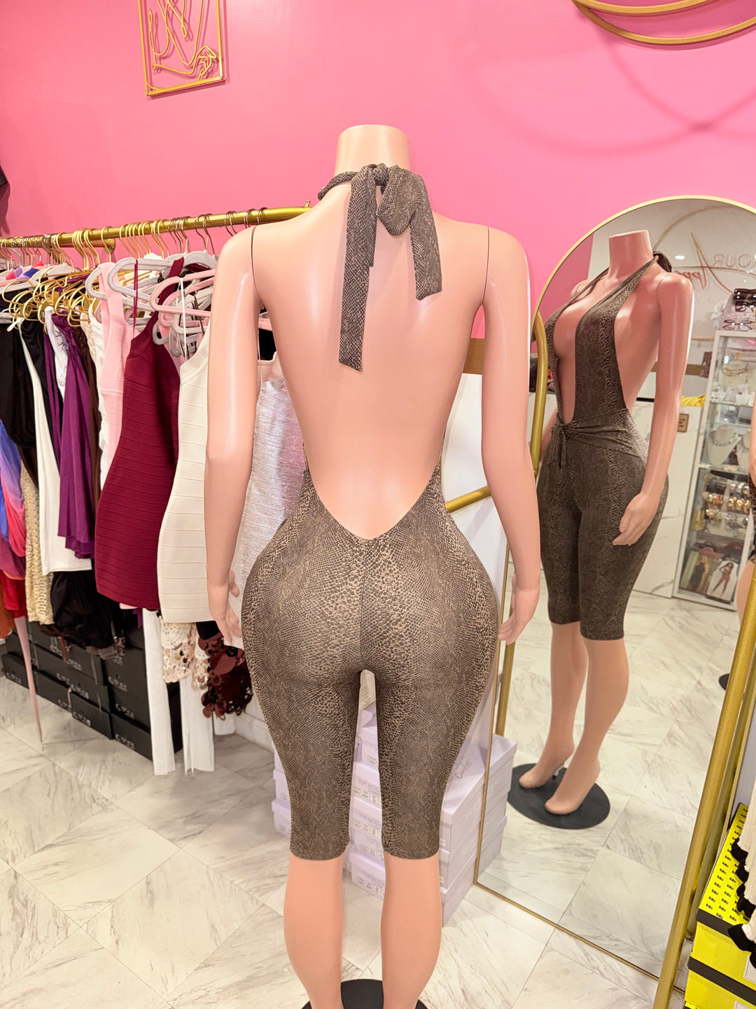Safiya Snakeskin Capri Jumpsuit