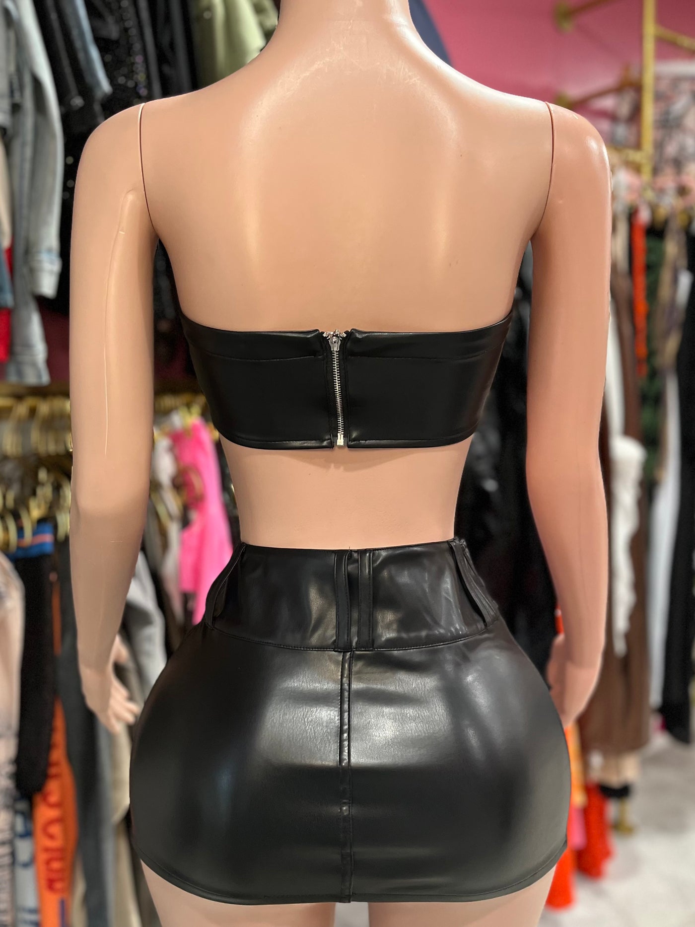 Leather Belted Skirt Set