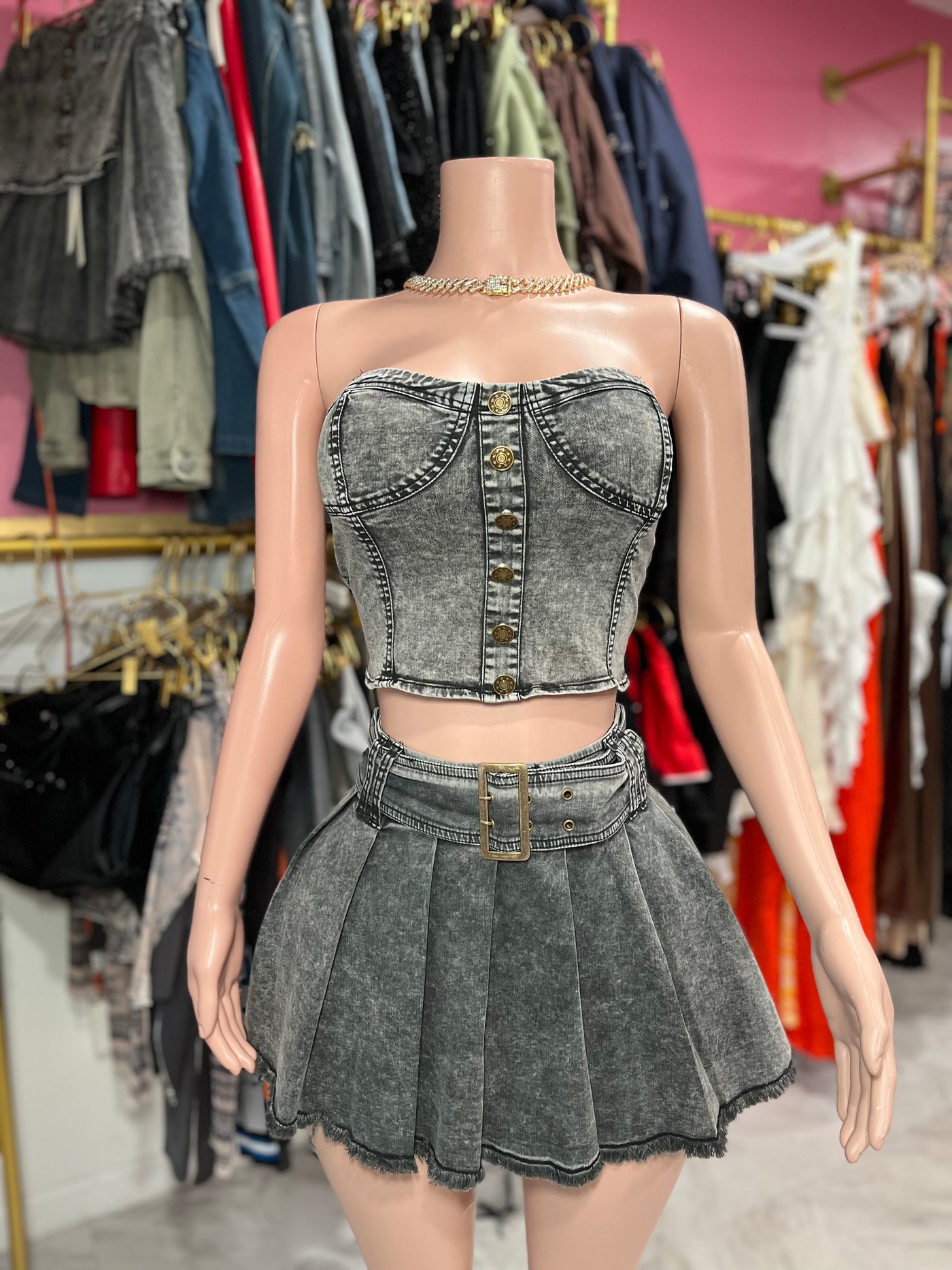 Charcoal Denim Skirt Set