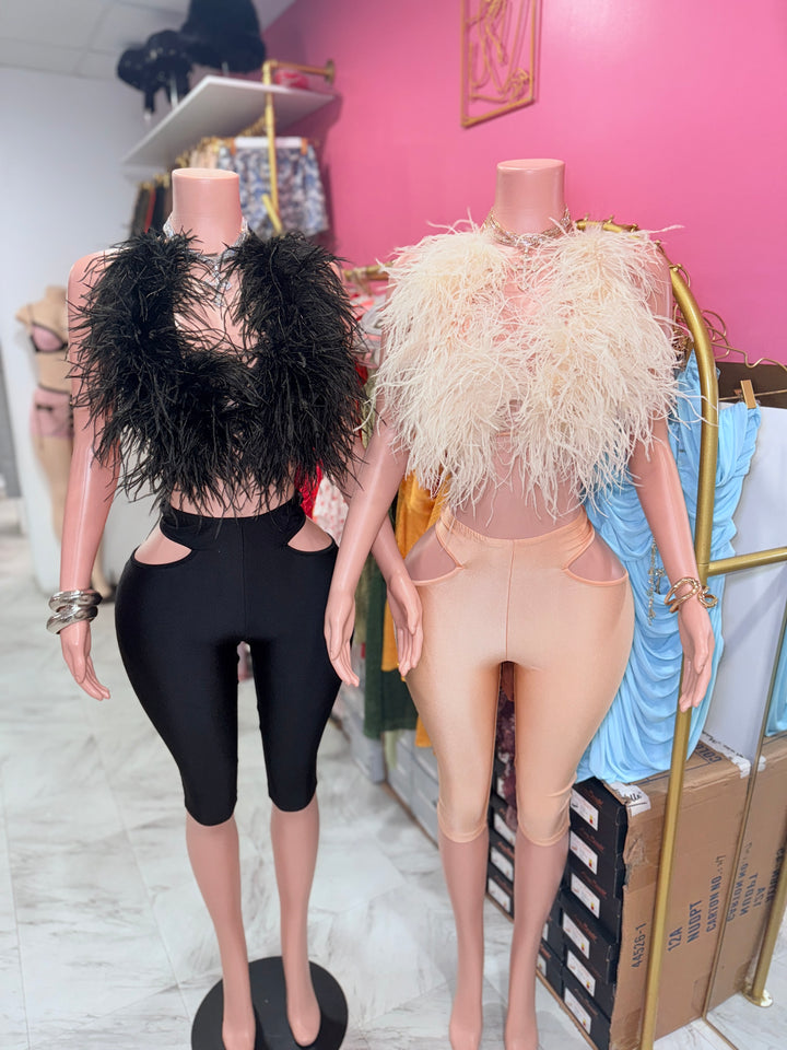 Feather Cutout Capri Set