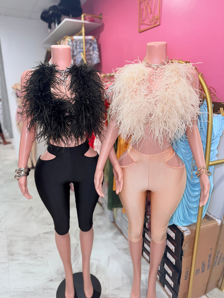 Feather Cutout Capri Set