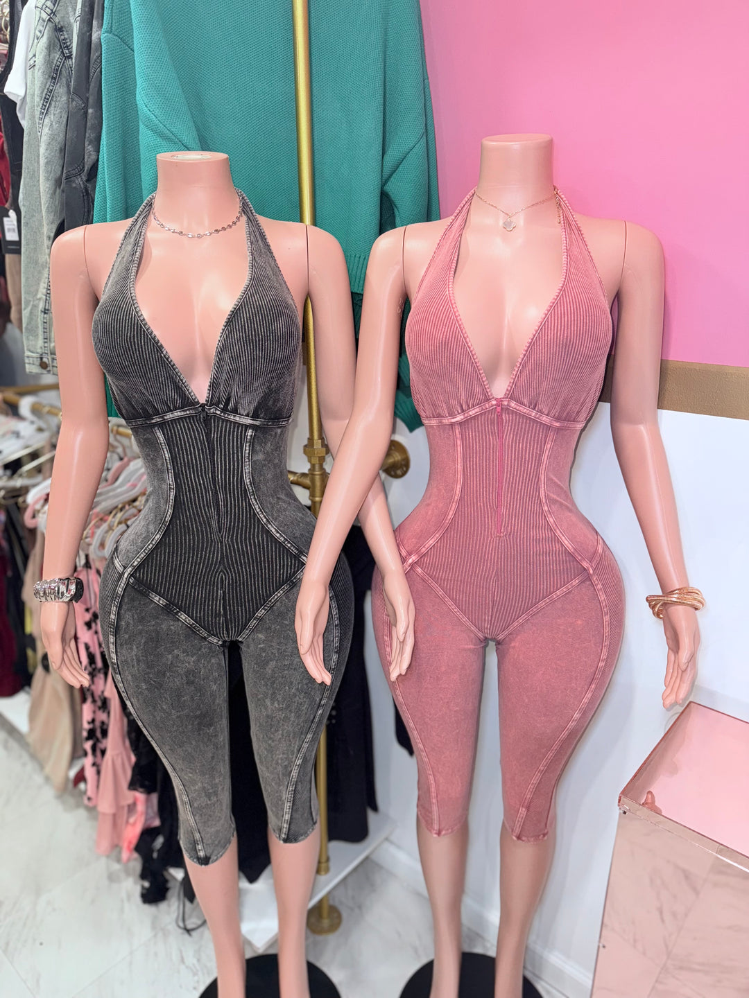 Iris Acid Wash Capri Jumpsuit