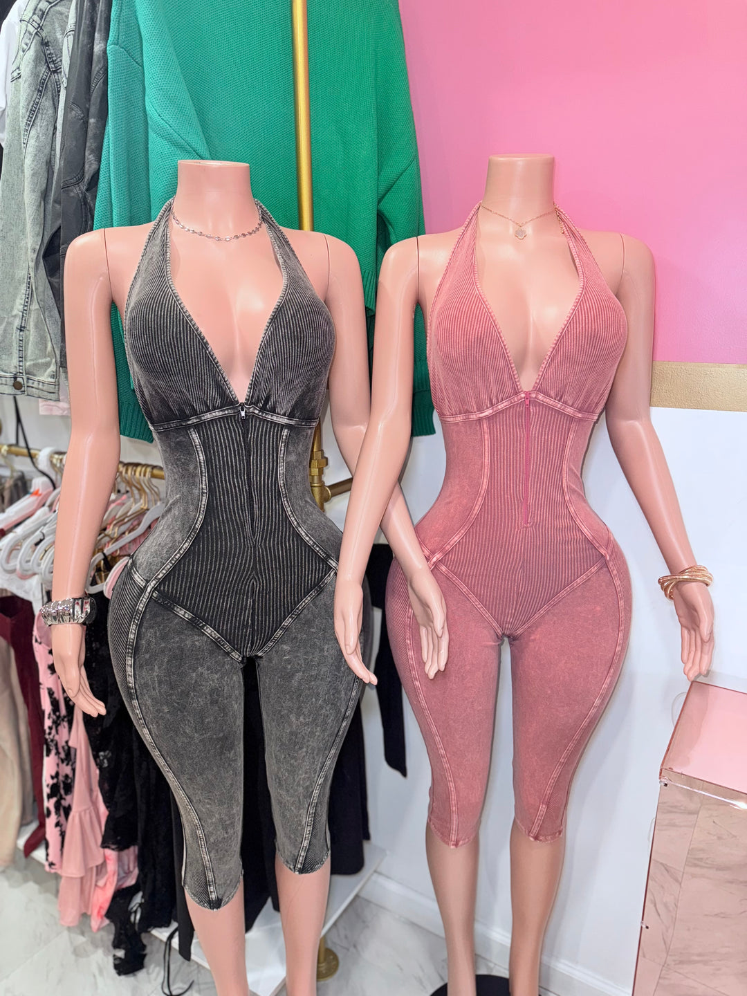Iris Acid Wash Capri Jumpsuit