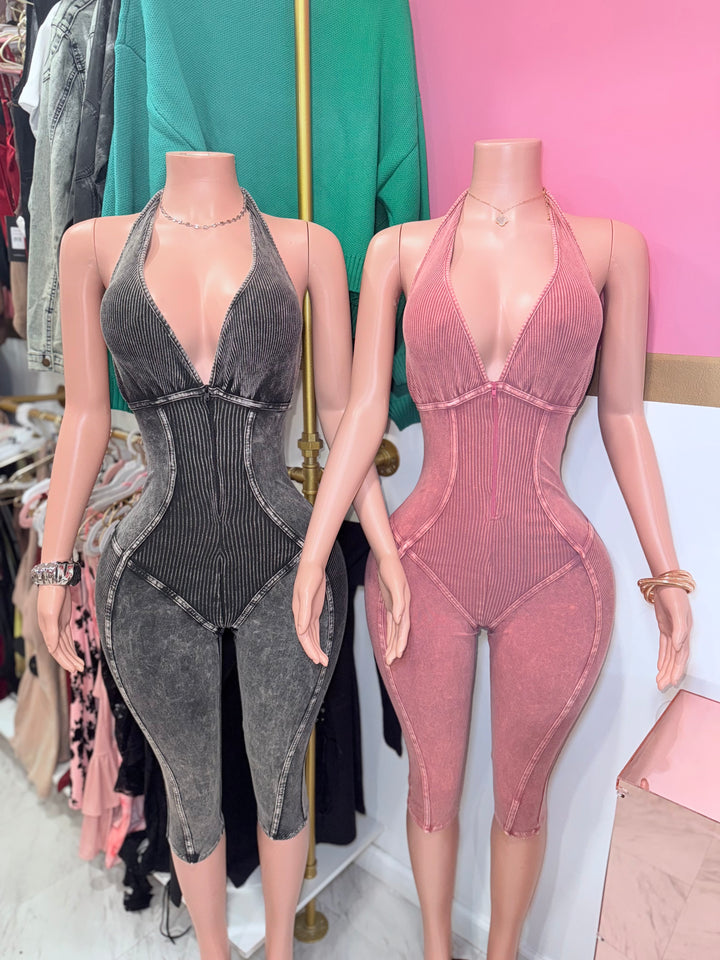 Iris Acid Wash Capri Jumpsuit
