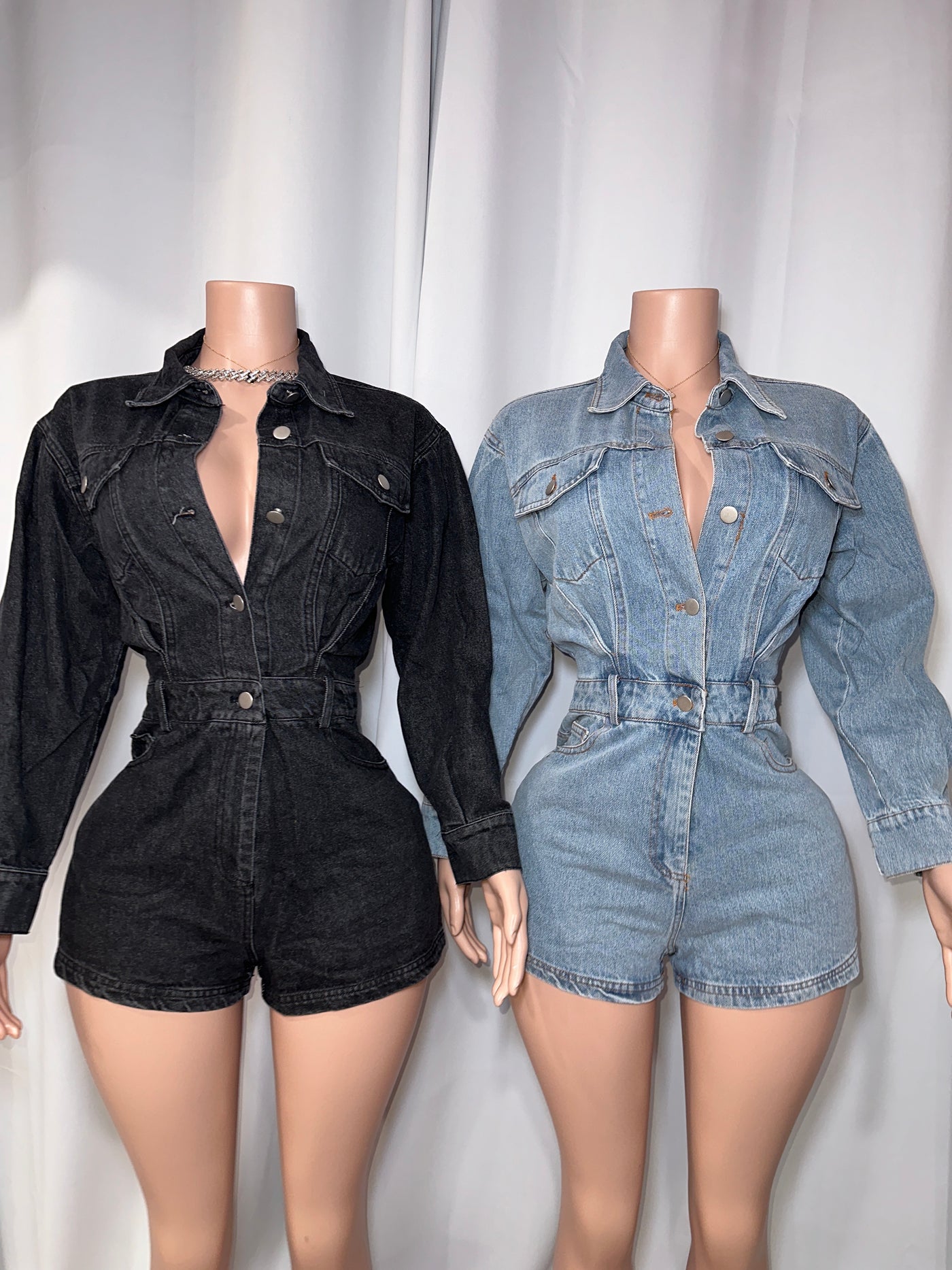 Denim Long Sleeve Romper