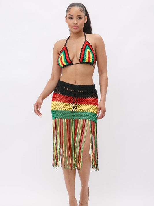 Rasta Crochet Skirt Set