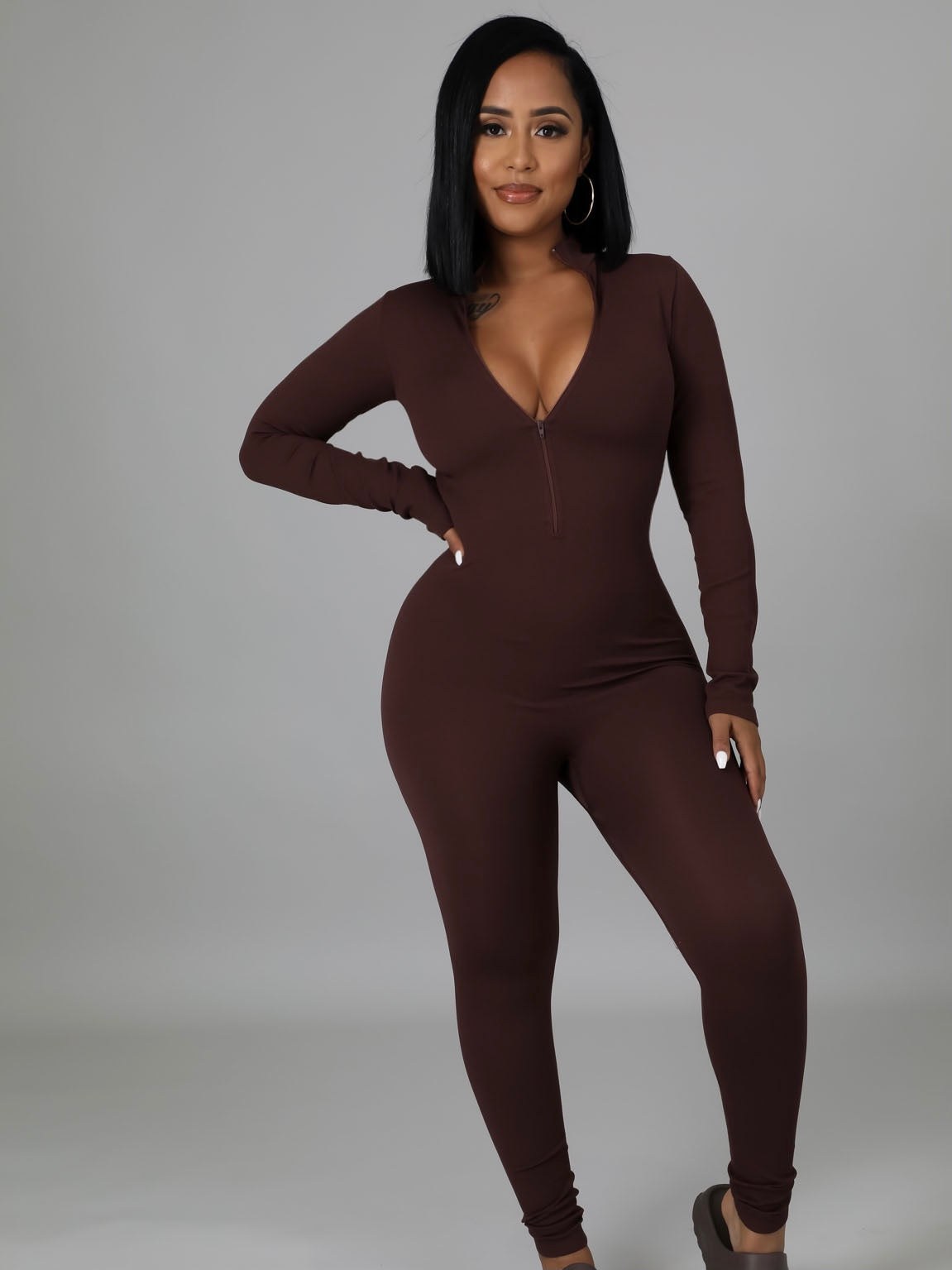 Seamless Ribbed Long Sleeve Jumpsuit