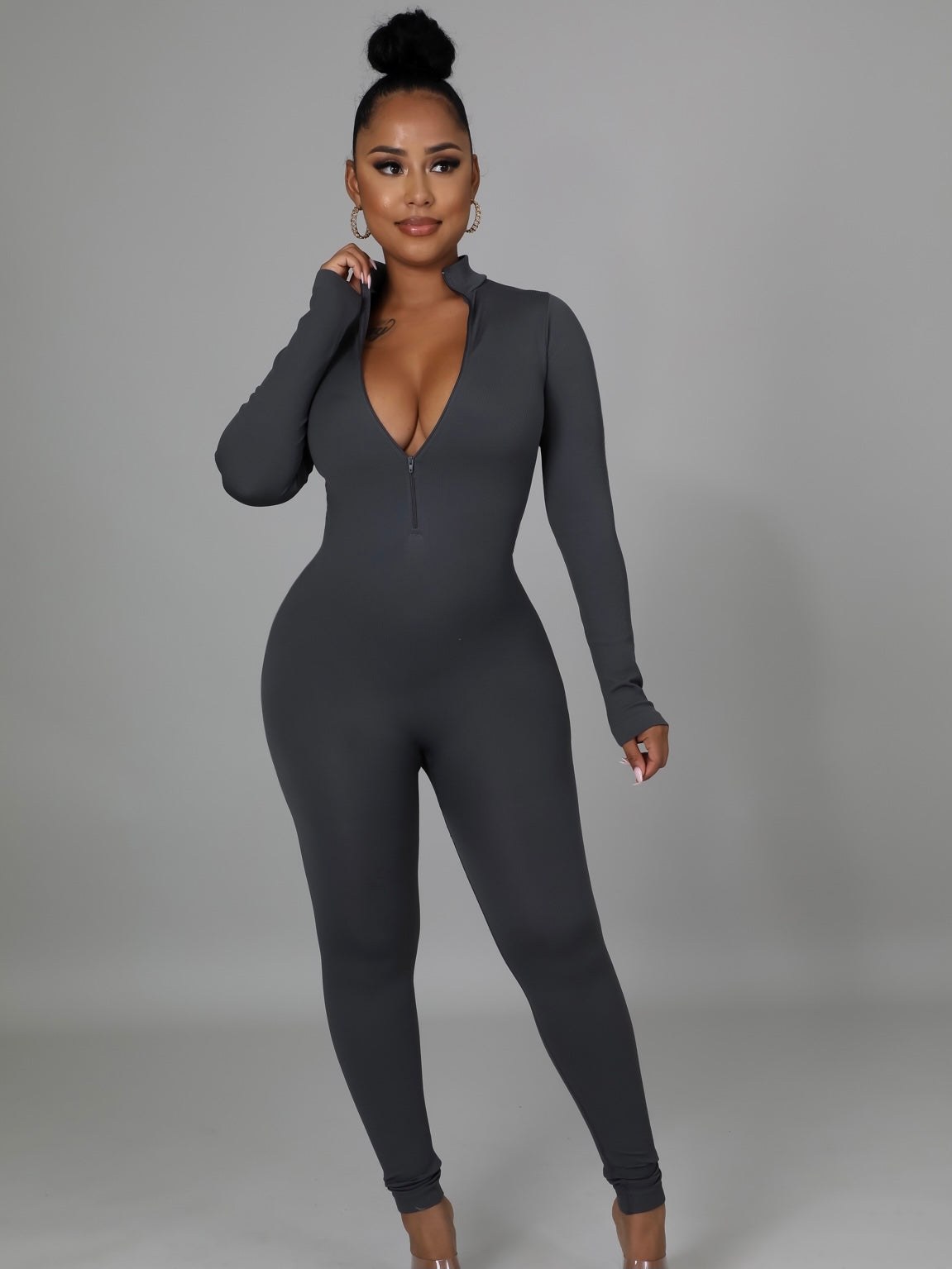Seamless Ribbed Long Sleeve Jumpsuit